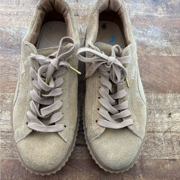 Tan Athletic Shoes with Platform Sole and Suede Finish - Picture 4 of 9